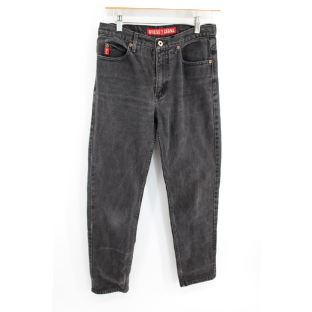 Vintage Guess Jeans Womens 29x30 Black Denim‎ Red Label Straight Leg USA Made